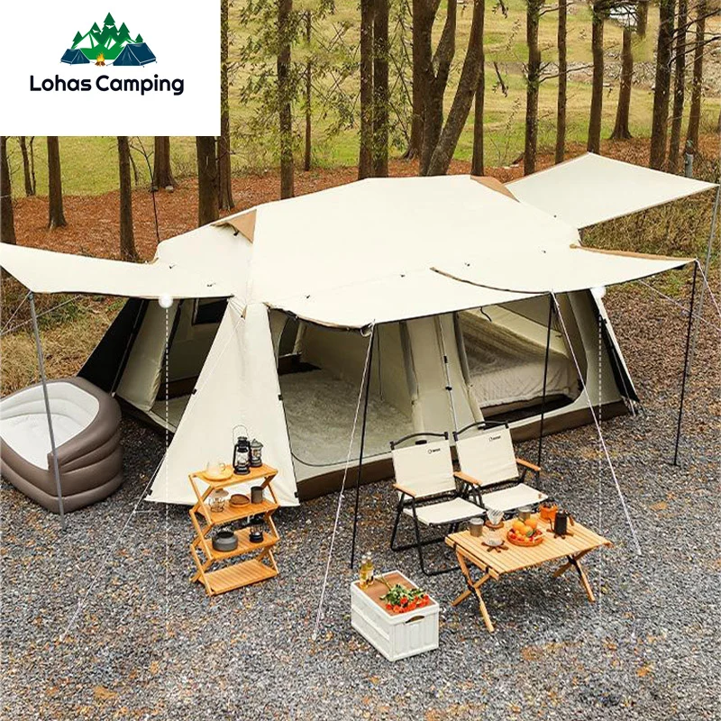 

Lohascamping Large Area family Camping Tent Quick Build Waterproof Tent with Sun Shelter Village 13 ㎡ 2 Bedrooms 1 Living room
