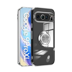 Transparent Luxury Ring Stand Holder with Plating Magnetic Bracket Cover - Pixel 9 9Pro (Silvery)