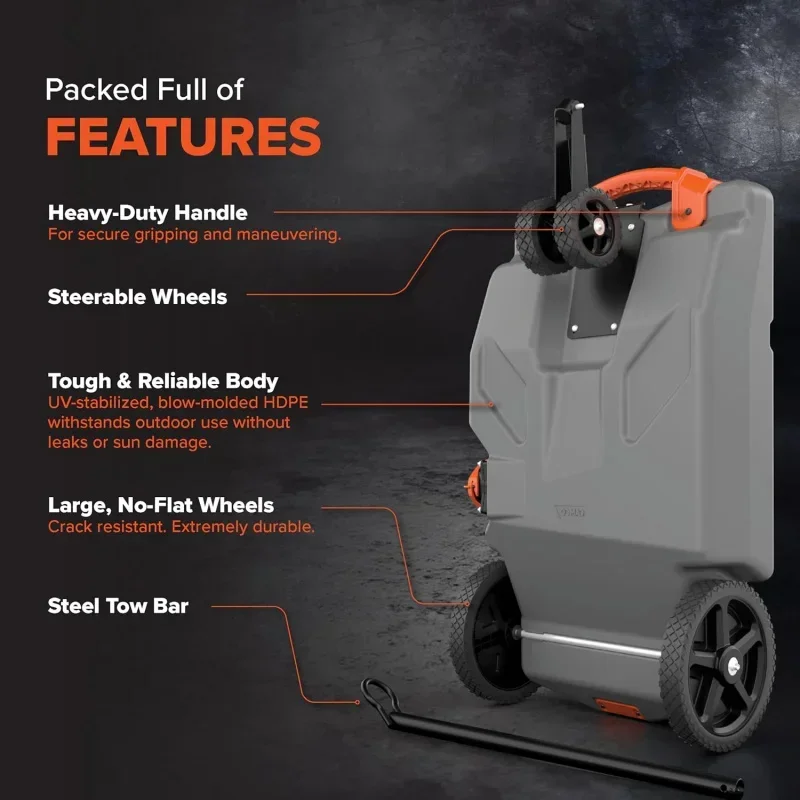 Camco Rhino 36-Gallon Portable Camper / RV Tote Tank-Features 2 Steerable No-Flat Front Wheels & Built-In Gate Valve-Inc