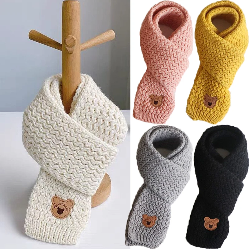 Baby's Soft Knitted Scarf Winter Warm Cute Cartoon Bear Neckerchief Boys Girls Outdoor Windproof Neck Cover Collar Keep Warm