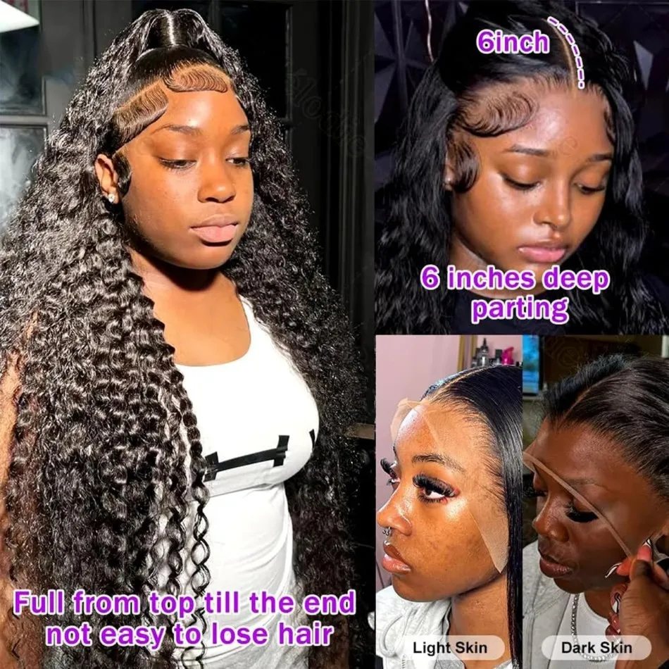 Deep Wave 13X6 Hd Lace Front Human Hair Wig 100% Human Hair 250 Density 40 Inch 13X4 Black Pre Plucked Brazilian Wigs For Women