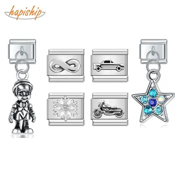 Hapiship 패션 무한 눈송이 오토바이 스타 이탈리아어 링크 매력 맞는 9mm 팔찌 팔찌 스테인레스 스틸 DIY 만들기 DJ241