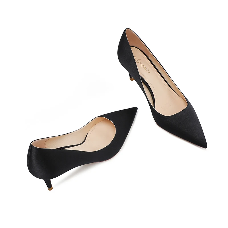 Sexy Rose Red Pumps Women Elegant Banquet 6cm Medium High Heels Pointed Toe Slip-on Satin Cloth Daily Wear Wrok Single Shoes