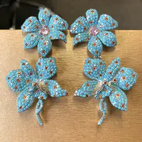 Bilincolor Luxury Blue Double Flower Big Earring for Women Wedding Jewelry Party Gift 1