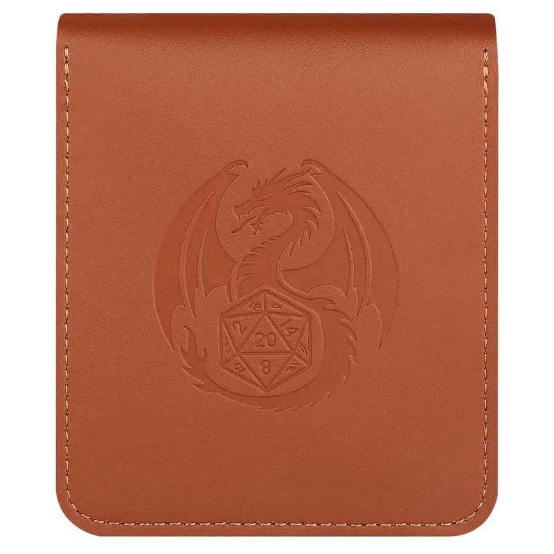 Tragbare braune Ledertasche für Taschenuhr, Gaming, Würfel, gravierte Aufbewahrungstaschen mit Drachenmuster – Detail 1