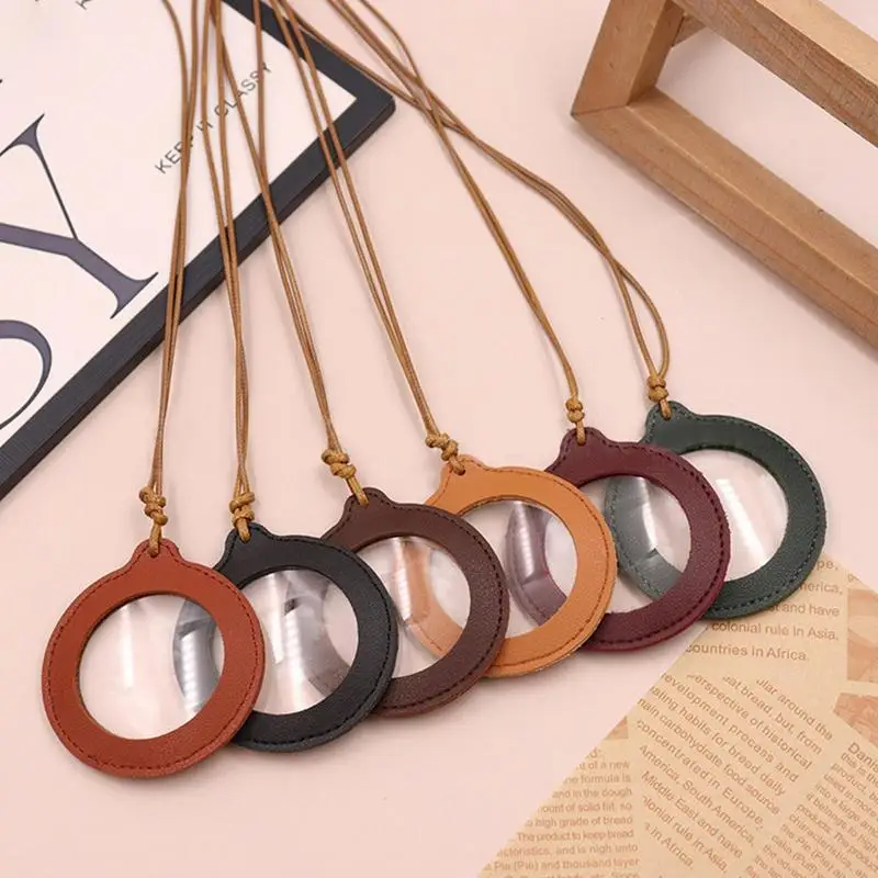 

Neck Wear Mini Magnifying Glass With Leather Holder Portable Magnifier And Nature Exploration Toys For Inspection Reading Maps