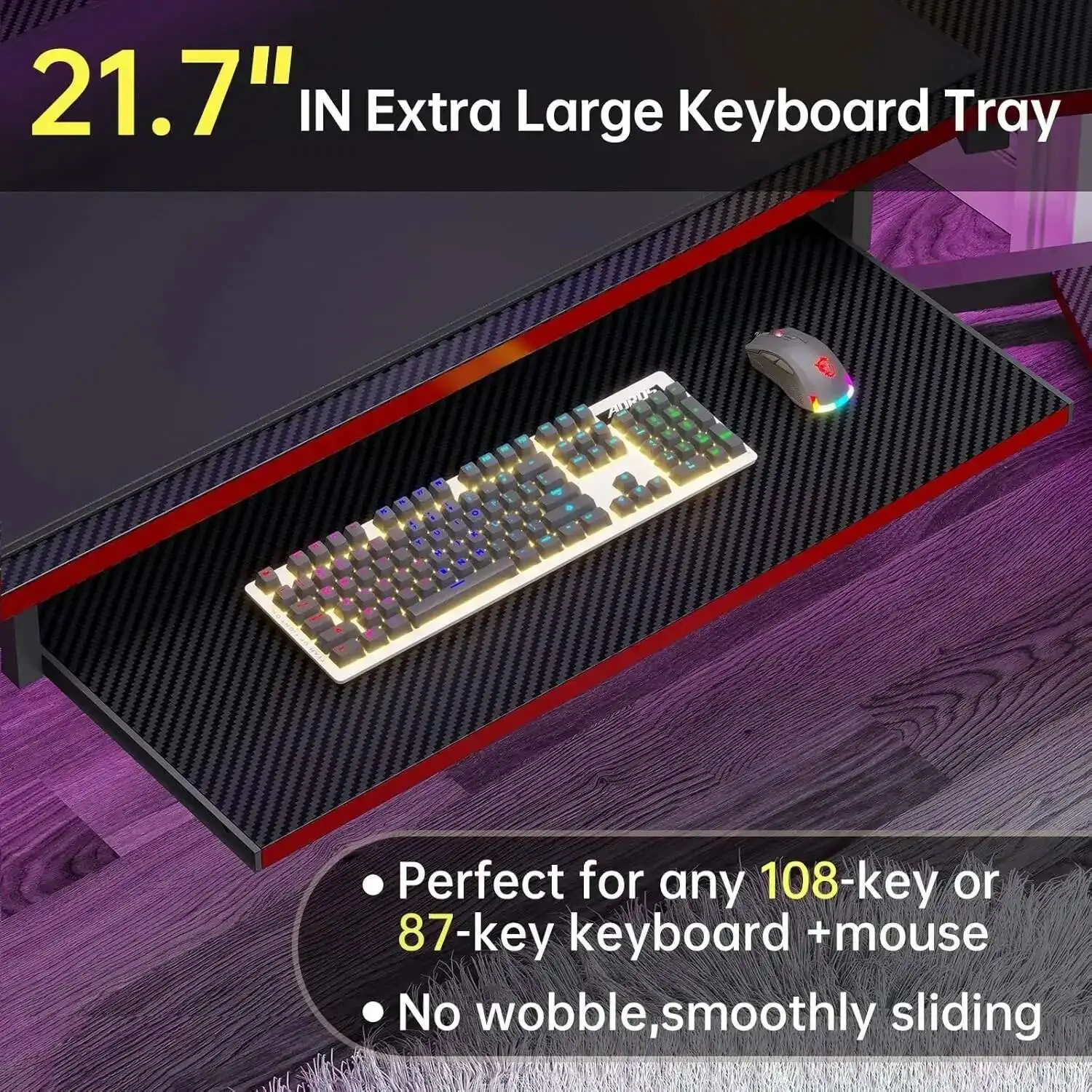 For 79" Gaming Desk, Computer Desk with 2 Fabric Drawers & LED Light, L Shaped Gaming Desk with Storage Shelf for Home Office
