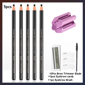5 pezzi matita per sopracciglia forniture per microblading potenziatori per tinta per tatuaggio sopracciglio impermeabile con temperamatite sopracciglio 10 pezzi lama per trimmer per sopracciglia 1
