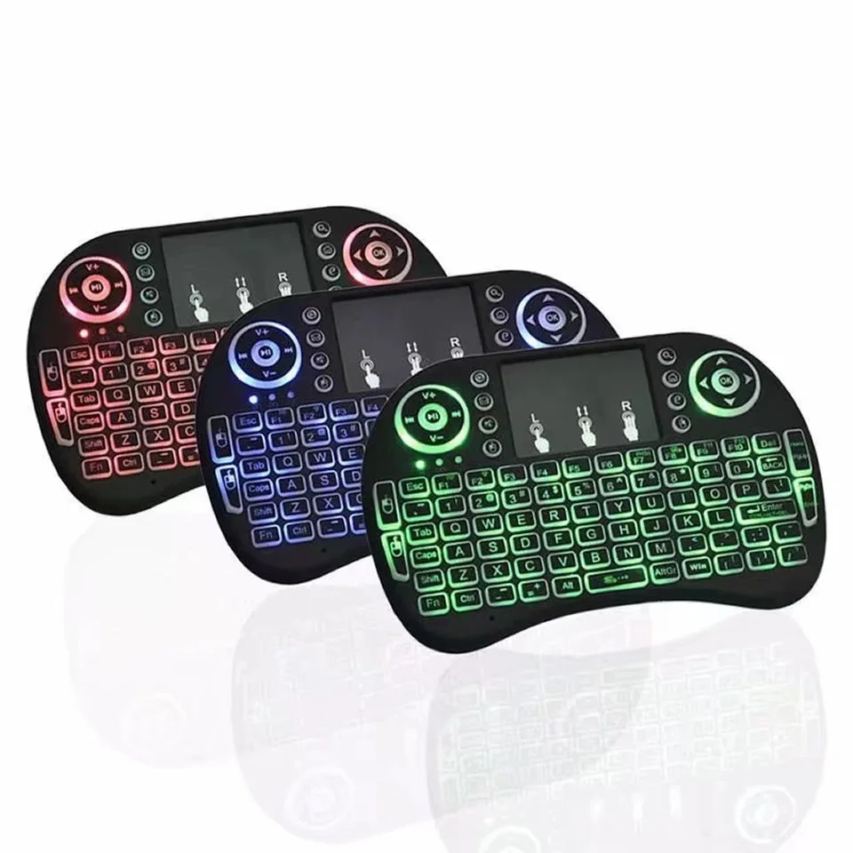 retroiluminado mini teclado sem fio inglês russo francês espanhol português ar mouse touchpad remoto para android caixa de tv pc