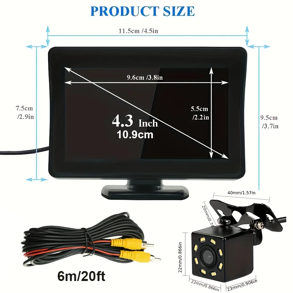 4.3인치 HD LCD 후방 카메라 시스템(야간 시야 기능, 간편 설치) - 세단, SUV, RV, 픽업트럭에 적합