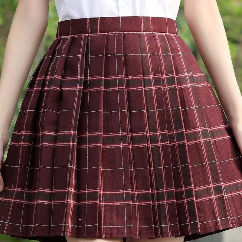 Zoki Jk Women Plaid Skirt Summer High Waist Adjust Button