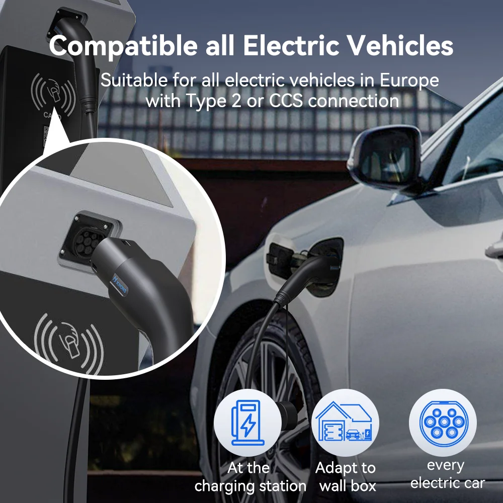 Khons EV-Ladekabel Typ2 auf Typ2 Ladekabel 22 kW 32 A EV-Ladegerät Buchse Stecker auf Stecker EVSE-Lade 5 m TPU-Kabel – Detail 9