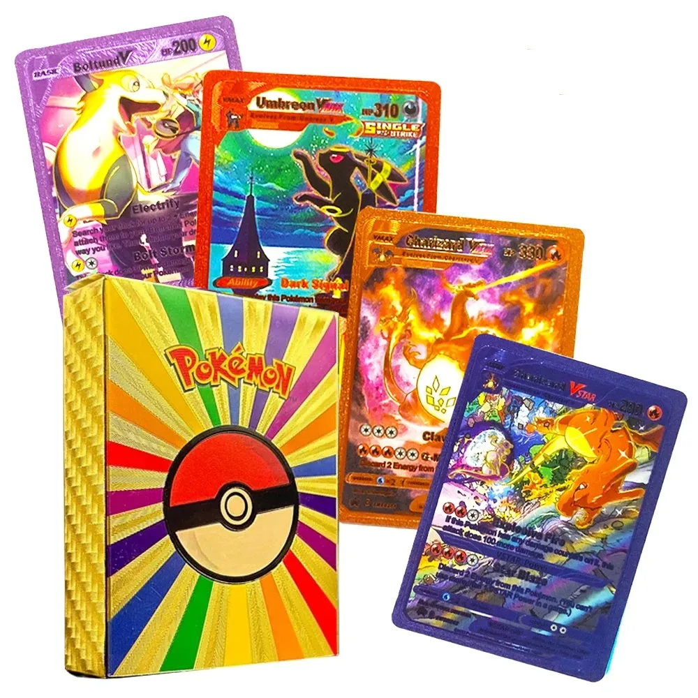 

Pokemon Card Gold Silver Black Colorful Diamond Spanish English French German Cards Metalicas Charizard Vmax Gx Game Cards Box