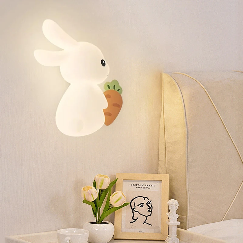 

Современные Настенные светильники для детской комнаты, лампа из ПВХ с милым Кроликом, мультяшное креативное прикроватное освещение для детской комнаты, спальни, маленькой девочки, мальчика