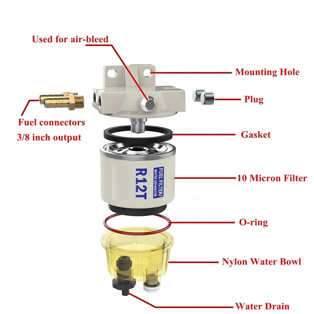 R12T Fuel Filter Water Separator Complete Kit-Marine SPIN-ON R12T Filter Replaces S3240 120AT NPT ZG1/4-19 Fit 3/8 Inch NPT fuel filter,fuel filter water separator