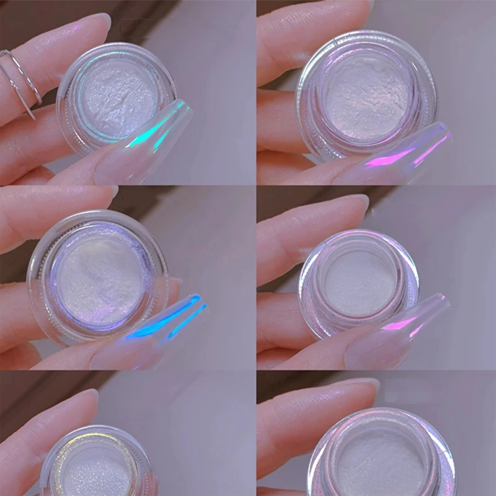 Moonlight Mirror Nails Powder Metallic Silver Effect Pigments Laser Dust Glitter Aurora Shiny Pearl Nail Tip Manicure Decoration