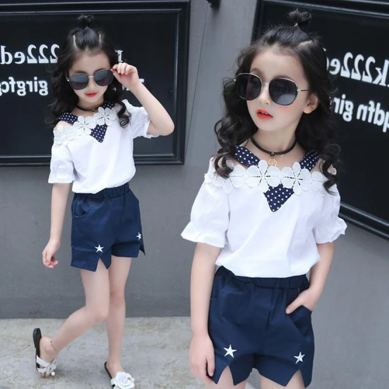 

Girls Summer Sets 7 9y Short-sleeved Casual Tracksuit Shorts Patchwork 2 Piece Set Summer Suits for Kids Girls School Party 8 5Y