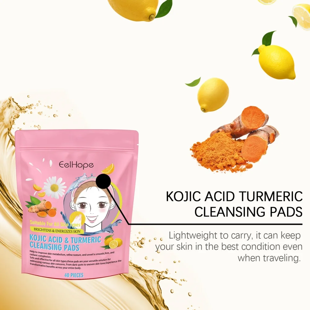 Turmeric Kojic Acid Cleansing Pad 40PCS Face Care Foam Cleansing Pad Brighten Skin Anti Acne Pore Cleaner Sponge Exfoliating Pad 5
