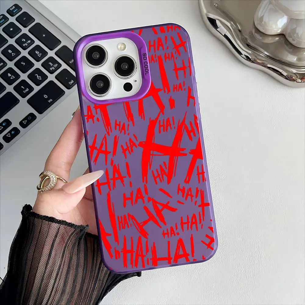 Joker's Smile Electroplated Phone Case with Special Metal Silver Button Design