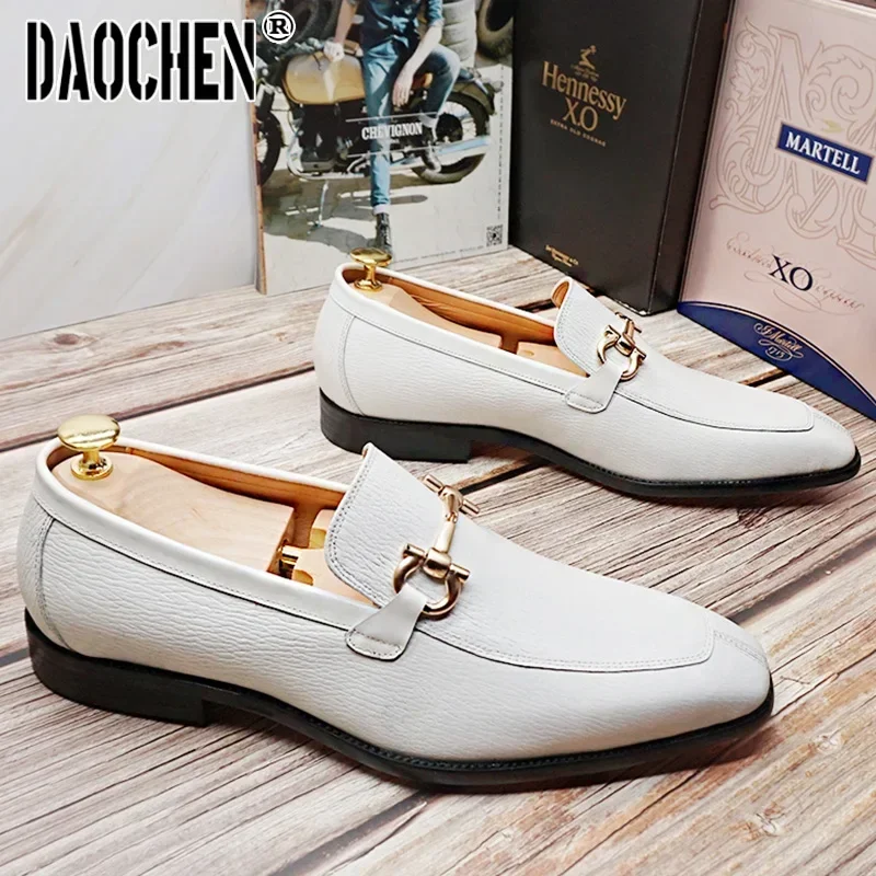 Luxury Brand Men's Genuine Leather Shoes Black White Slip on