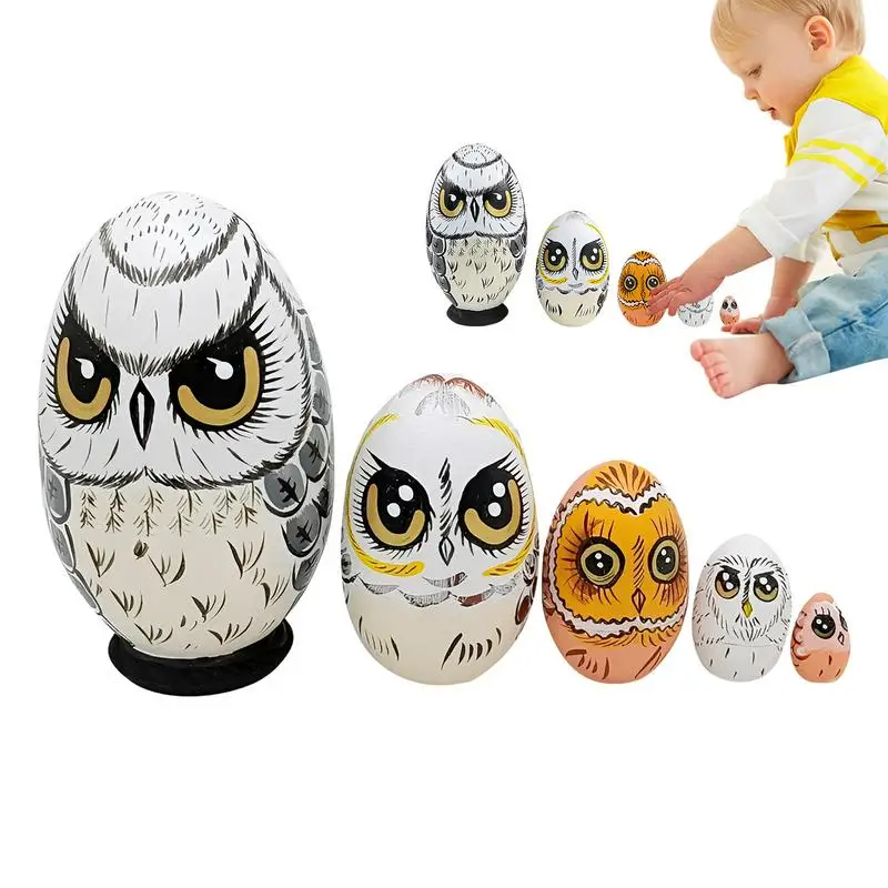 

Wooden Owl Nesting Dolls 5 Pieces Wooden Owl Egg Dolls Hand-Painted Kids Stacking Toys For New Year Halloween Thanksgiving And