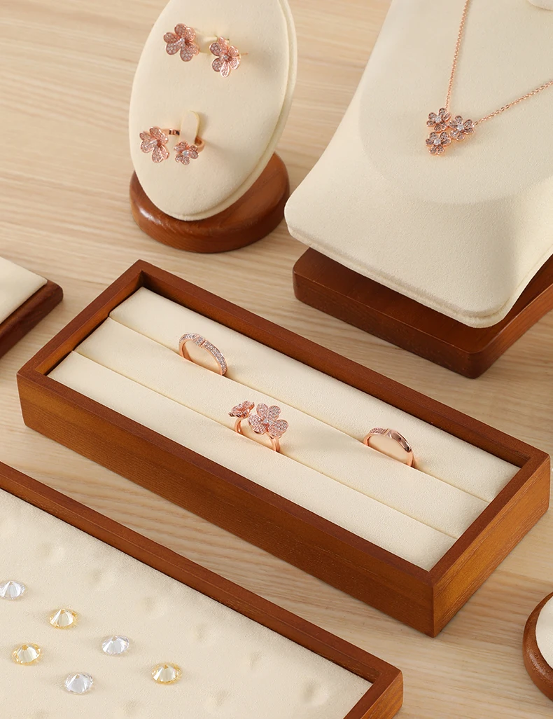 Ring Display Tray Wooden Ring Storage Stand with Microfiber Organizer | Jewelry Display... - SKU RDT00855 - UGI Packaging