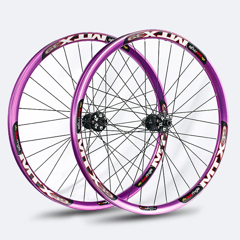 Sunringle Mountain bike wheel set 26/27.5inch MTX39 MTB Aluminum alloy Disc Brake 4 Bearings 8-11S Thru Axle/QR Bicycle Wheel