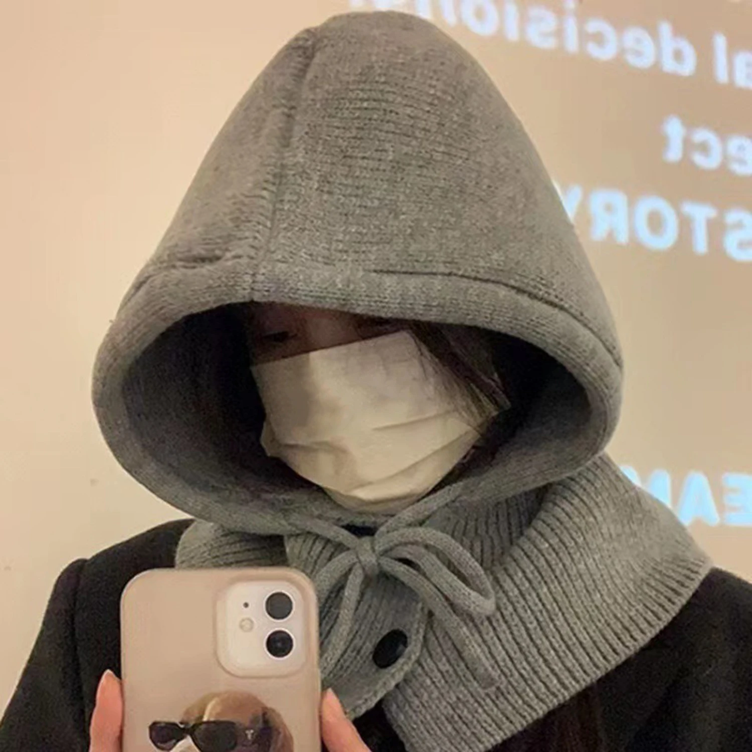 

Solid Color Autumn Winter Hats For Women Men Knitted Warm Hooded Beanie One Piece Scarf Cap Outdoor Ear Protection Hat