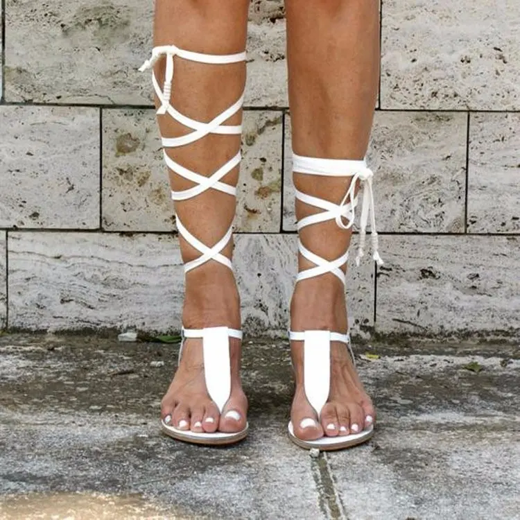 Sandalias planas romanas con correa de viento para mujer, zapatos de plataforma con punta abierta, Verano