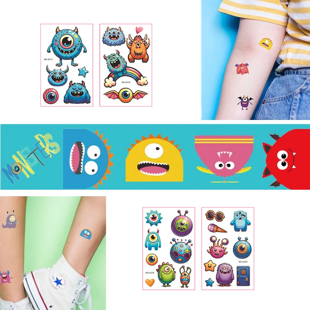 Monster Temporary Tattoos for Kids - More Than 120 Tattoos - Cute Cartoon Tattoos Sticker for Boy Girl Birthday Party Decoration 3