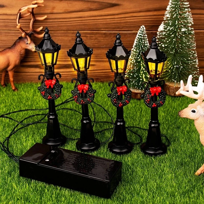 4Pcs/Set 1:12 Dollhouse Mini Street Light Models Toy Dollhouse Christmas Micro-Landscape Fairy Garden Decoration Accessories new split cut jeans embroidery micro seal soft light blue cat whiskey high street fashion high elasticity