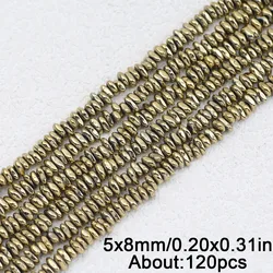 Gold - Toned Hematite Irregular Gravel Natural Stone Beads, 15'' Loose Spacer Beads for DIY Jewelry and Bracelet Making (5x8mm Brass Color)