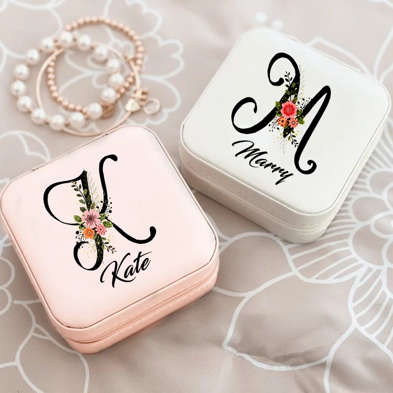 Joyero personalizado con cremallera, estuche de cuero para joyas de viaje, nombre propuesta de dama de honor, regalos de cumpleaños de Navidad ella AliExpress