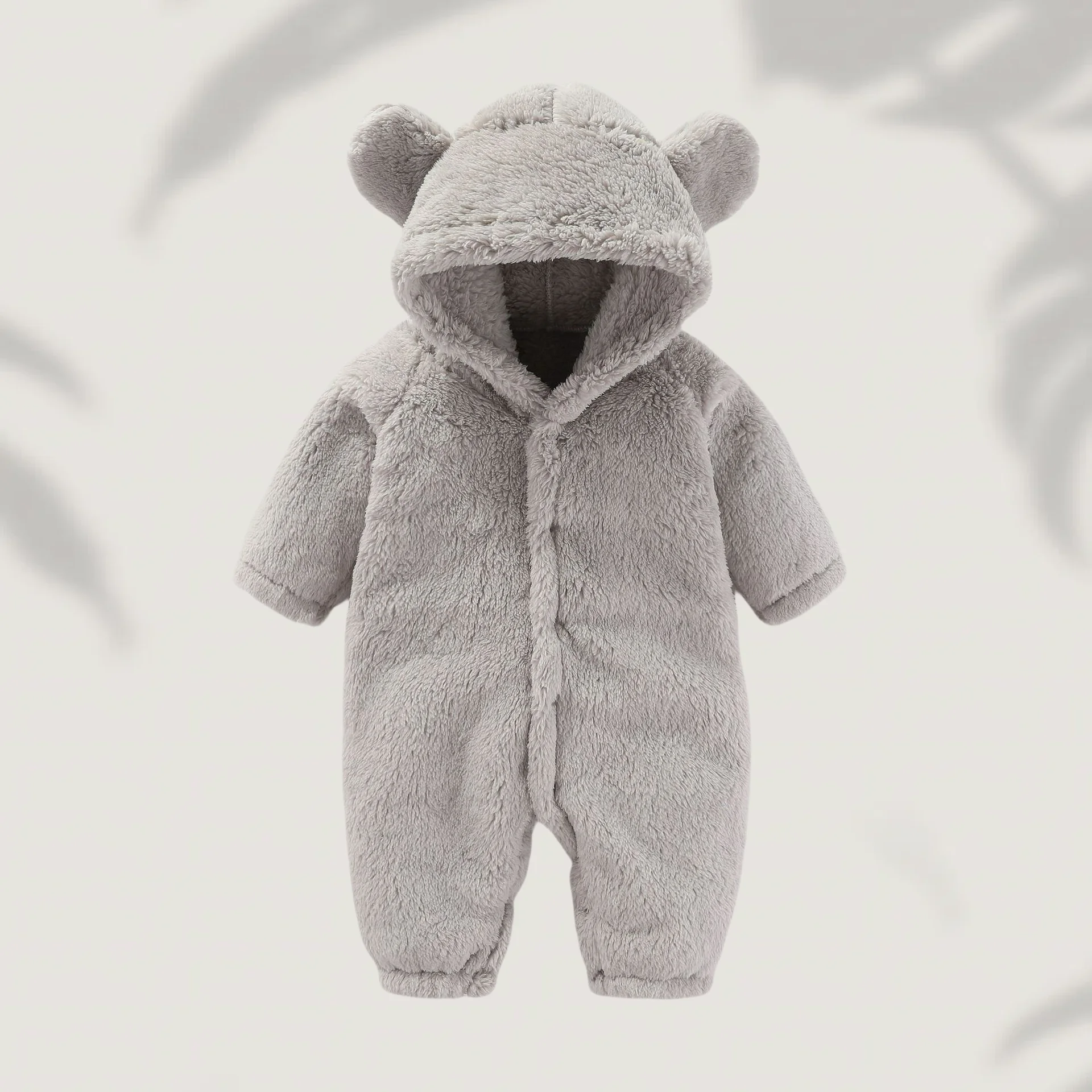 Description Picture 4 of item2025 Autumn Newborn Baby Warm Fleece Bear Ear Romper Jumpsuit Thick Cozy Multi-Color Infant Hooded Jumpsuit Baby Clothing