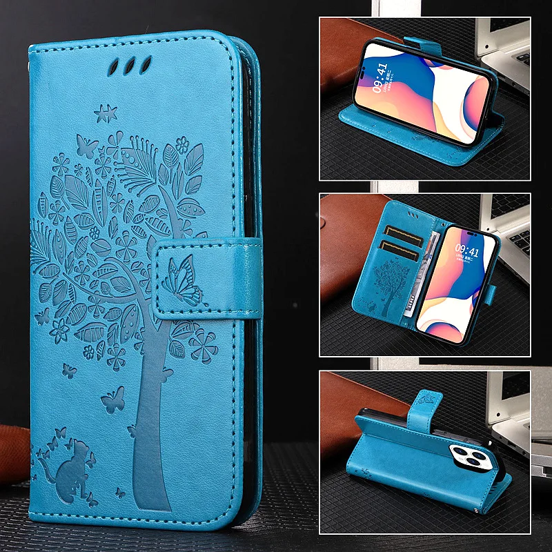 Klapphülle für Nokia 3.4/2.4/2.3/1.3/6.2/6.3/7.1/8.1, geprägtes Katzenmotiv, PU-Leder, Flipcover für NOKIA G21 G11 G50 C10 C20 X_voghion.com