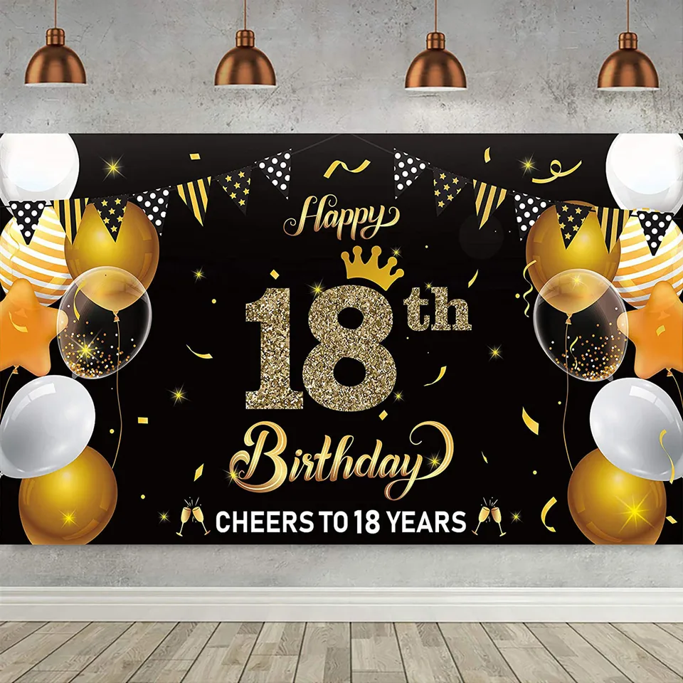 Happy 18th Birthday Banner Backdrop - 6x4ft Black Silver Party Decor For Teens - View #9