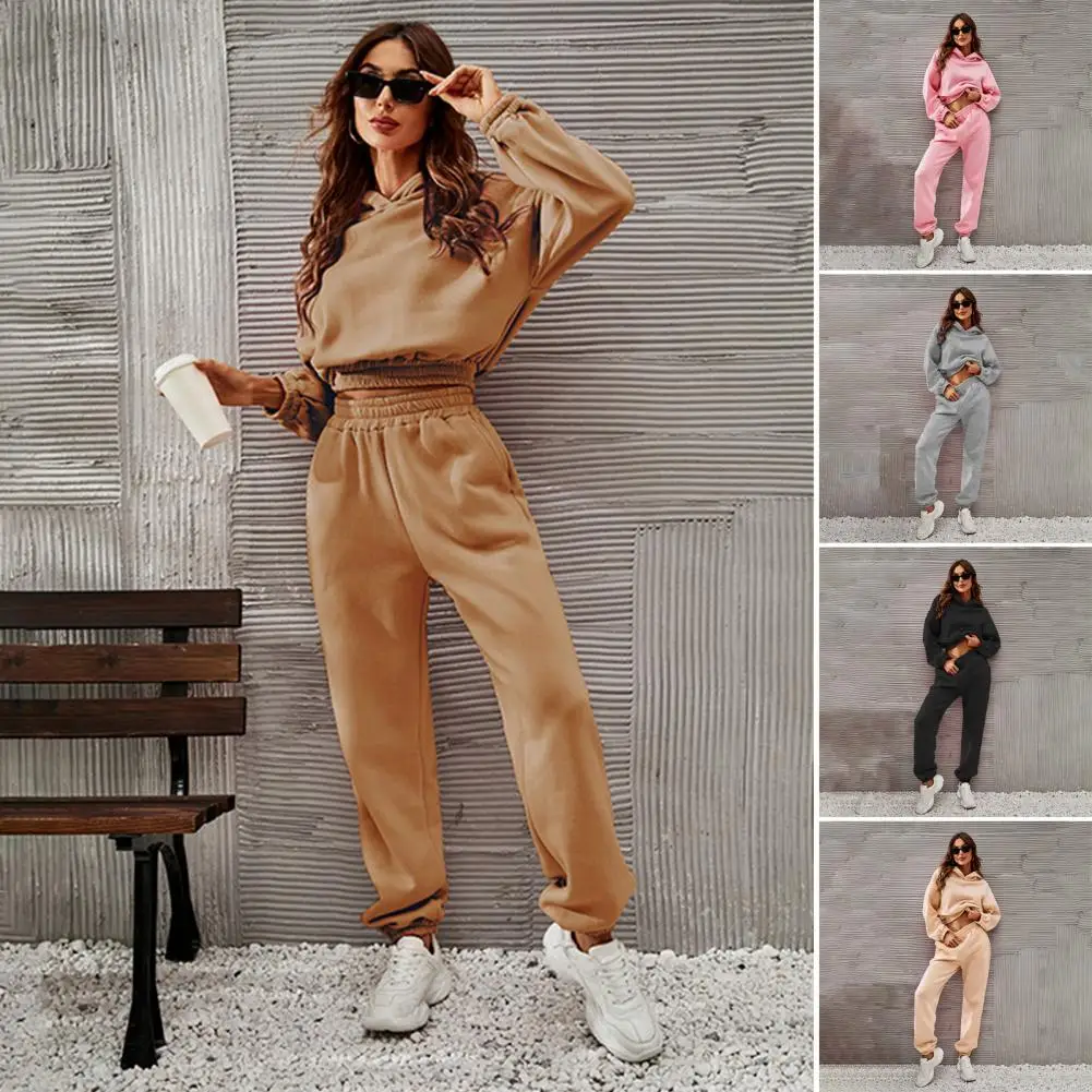 

Autumn Winter 2 Piece Set Tracksuit Women Sportwear Fleece Hoodies Pullover Sweatshirts Baggy Trousers Jogger Pants Warm Outfits
