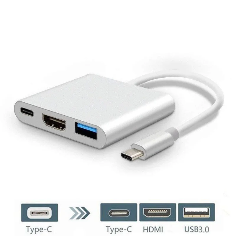 

3 In 1 Type C To HDMI-compatible USB 3.0 Charging Adapter USB-C 3.1 Hub for Mac Air Pro Huawei Mate10 Samsung S8 Plus