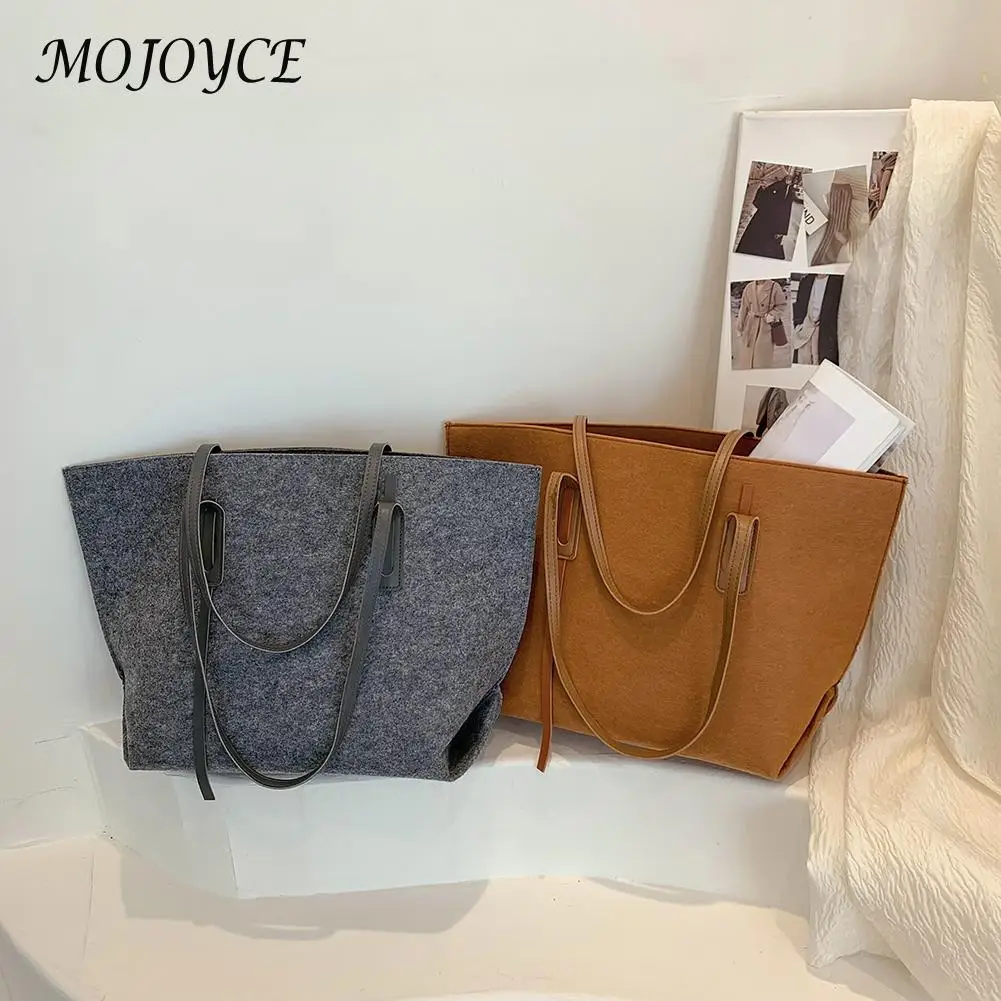 Women Felt Asymmetric Strap Tote Bag Lady Casual Solid Color Top handle