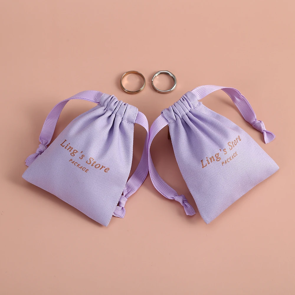 50 Purple Cotton Canvas Pouch Gift Bags with Ribbon Custom logo Drawstring Jewelry Packaging Wedding Favors Candy Goodie Bag