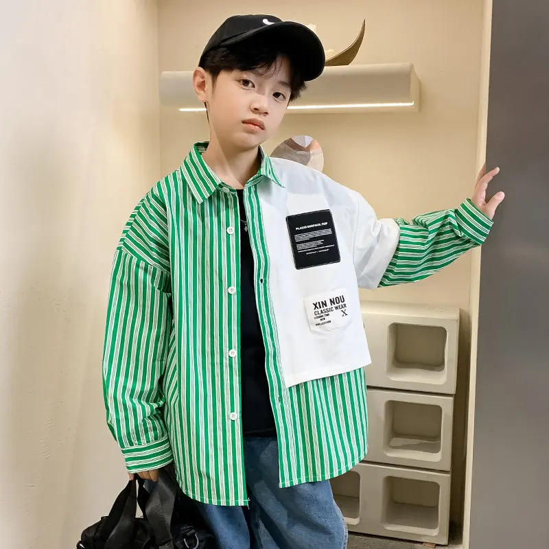 

New Fashion Teenage Shirts for Boys Long Sleeve Cotton Blouse Kids Boys Shirts With Buttons for Children Clothes School Clothing