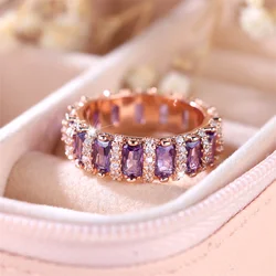Elegant Purple Zircon Stone Ring in Rose Gold - Trendy Gift - 8