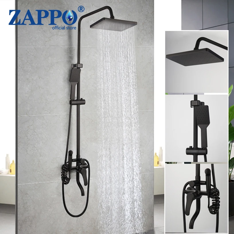 ZAPPO Matte Black Shower Faucet Mixer Tap W/Bidet Bathtub Shower Faucet Rain Shower Head Set Rainfall Shower System