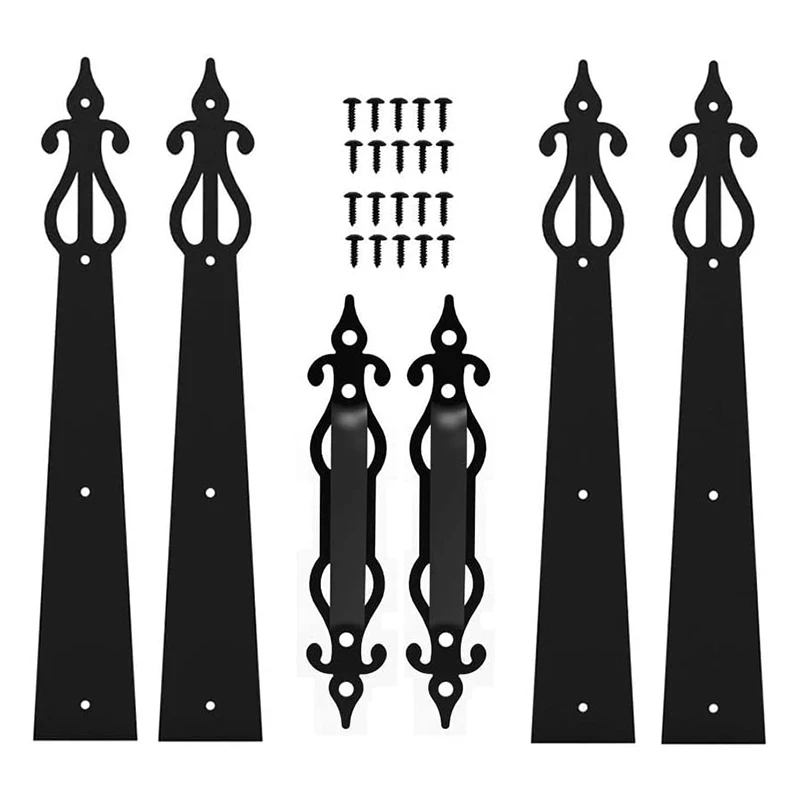 Haccer 6PCS Steel Garage Door Hardware Kit Decorative Carriage House Mounted Hinges Handles Door Hinge Handles stainless steel hinges door hinges