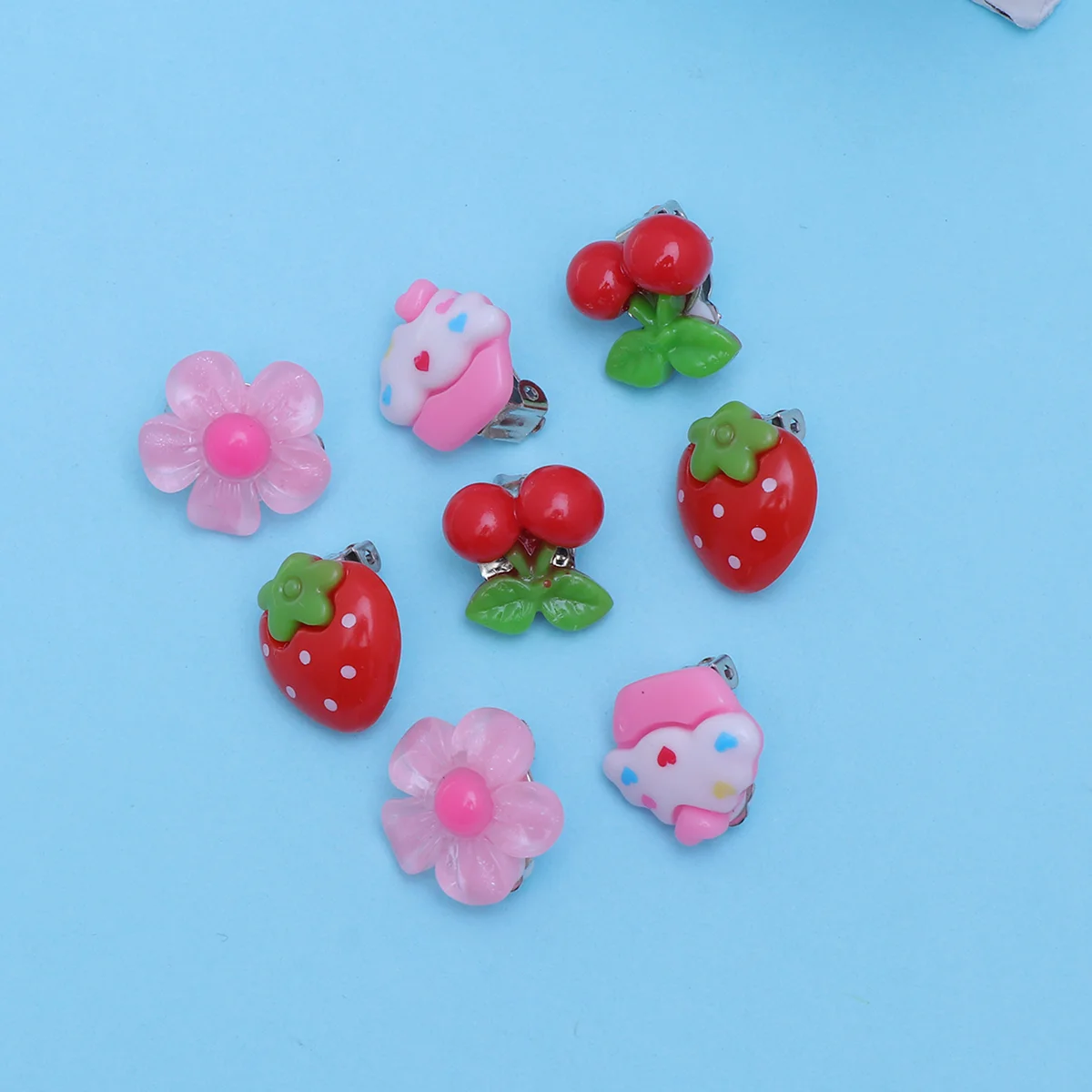 4 Pair Children Ear Clamps Girls Ear Hooks Cartoon Clip On Earrings Kids Ear Studs Toddler Princess Accessories Bright Acrylic 5