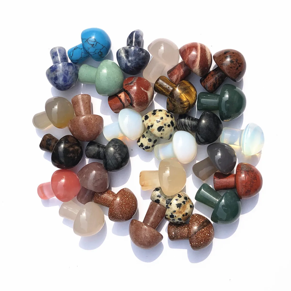 2CM Mini Mushroom Statue Natural Stones Carved Ornament Rose Quartz Healing Crystal Gift Room Ornament Fish Tank Decoration