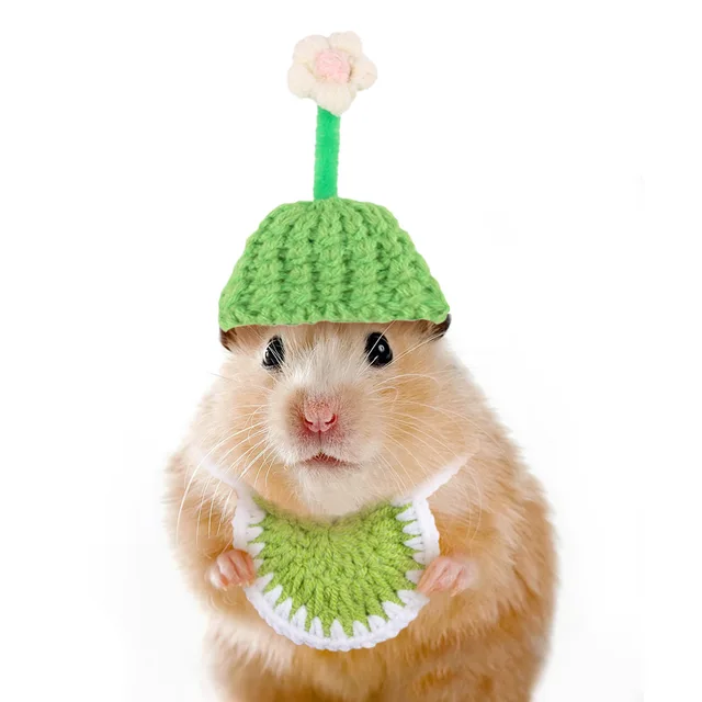 Little Pet Hat Saliva Towel Two-piece Set Hamster Golden Bear Little Pet Hat Little Pet Bib Hamster Dress Suit