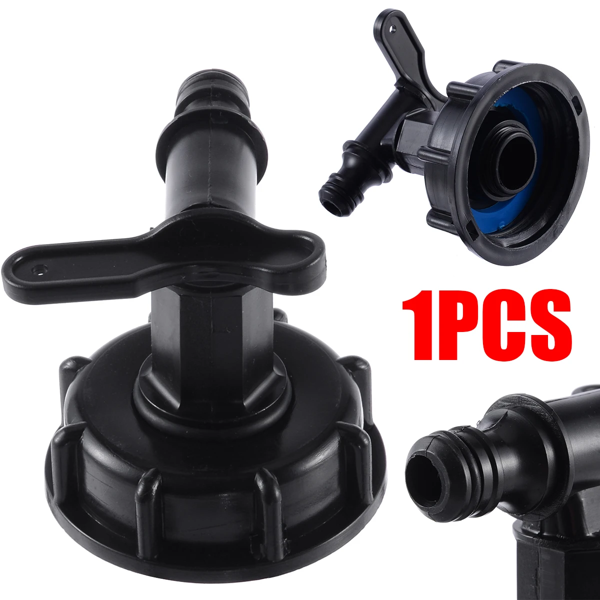 Black 1000L IBC Barrel Valve Fittings Adapter 60mm To 15mm Gaden Water Tank Valves Connectors