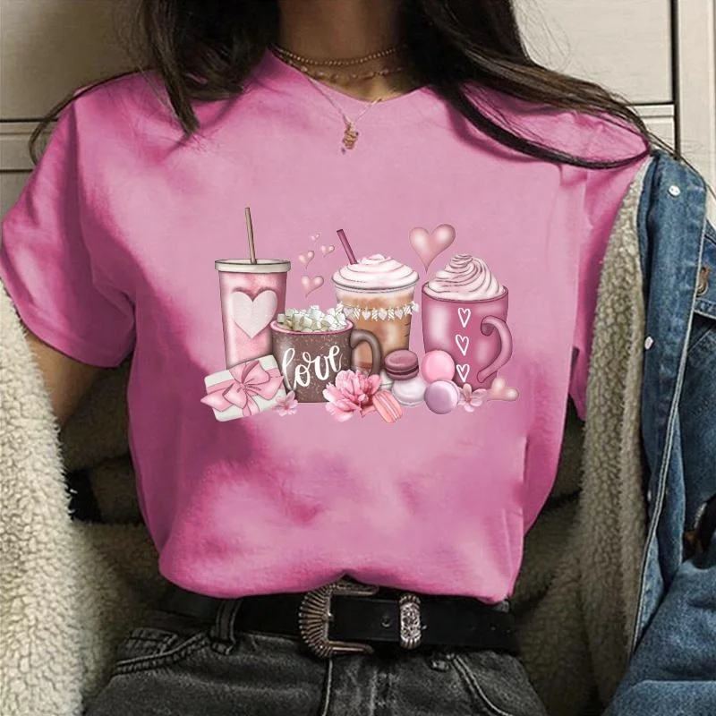 

Women's Valentine's Day Coffee Graphic Printed T-Shirt Fashion Casual Outdoor Valentine's Day Street Shirt Valentine's Day Coffe