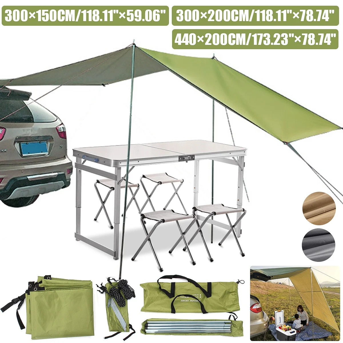

210D Coating Oxford SUV Car Side Awning Rooftop Tent Waterproof Outdoor Camping Side Tent Canopy 300*150/300*200/440*200cm
